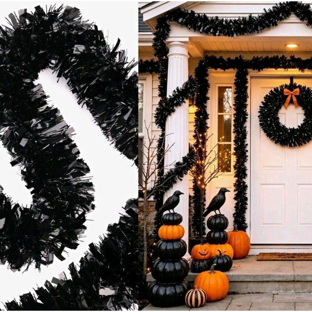 Black Tinsel Garland 76 Ft Long Halloween Christmas Party Decoration
